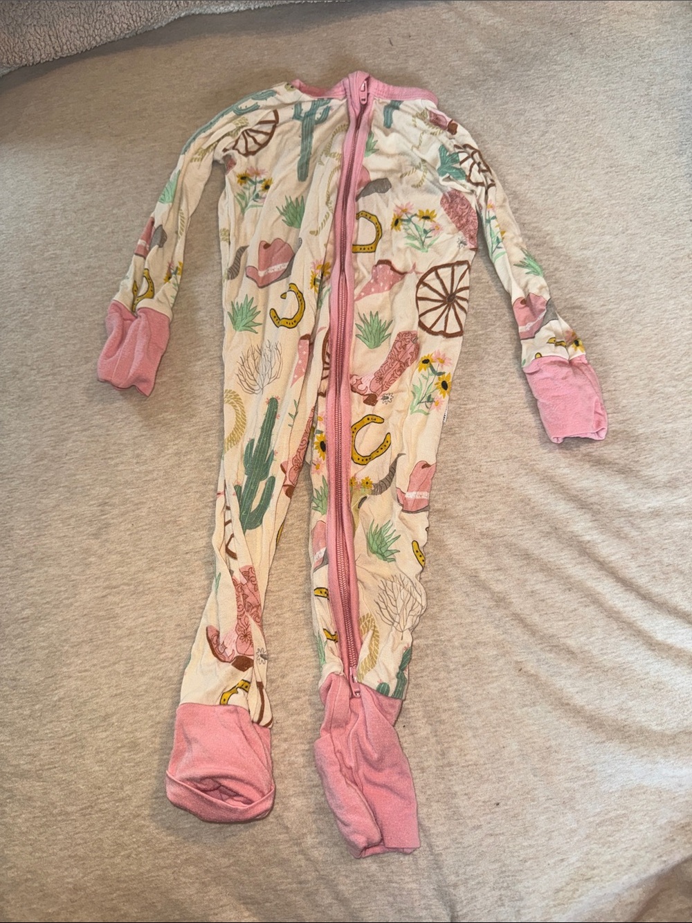 Little Sleepies Pink-Trim Western Print One-Piece Footie 3-6 months